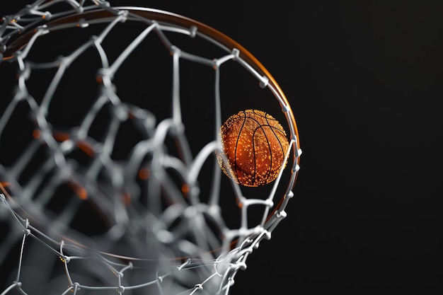 Vector a basketball is in a net with the ball in it