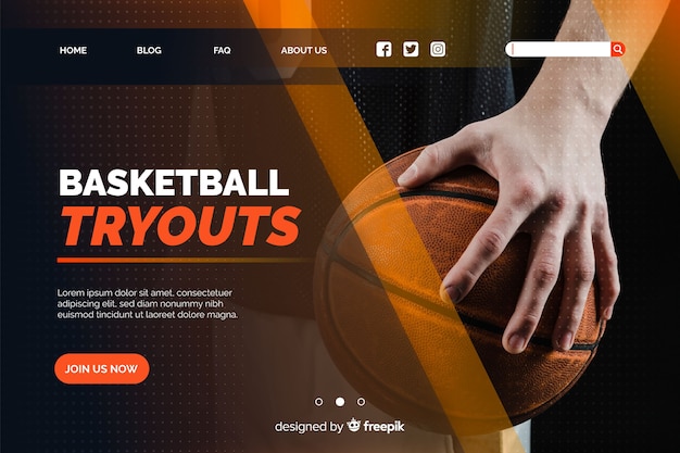 Basketball landing page with photo