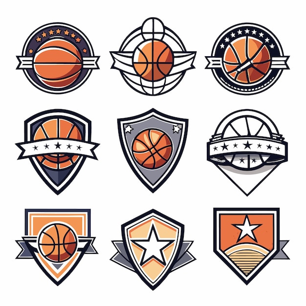 Vector basketball logos collection unique emblems for sports teams and branding