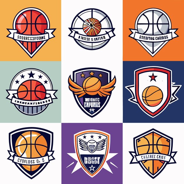 Vector basketball logos collection unique emblems for sports teams and branding