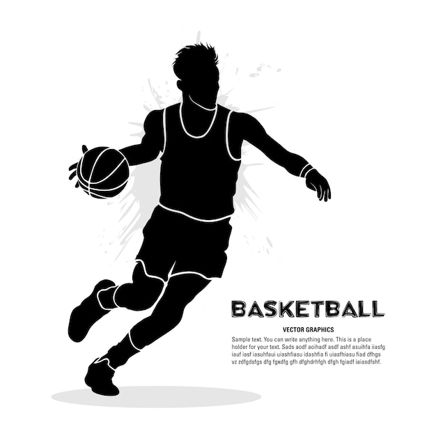 Basketball player running and defending the ball. Vector illustration