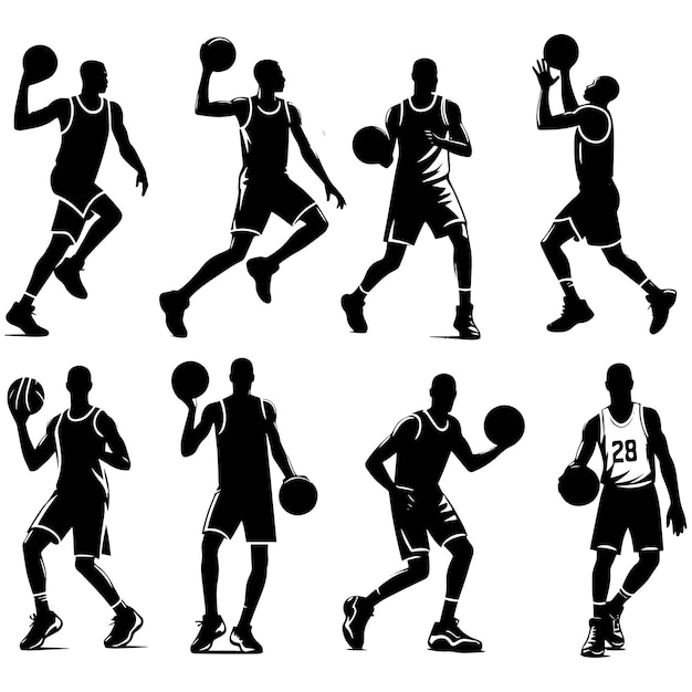 Vector basketball player silhouette vector set art illustration