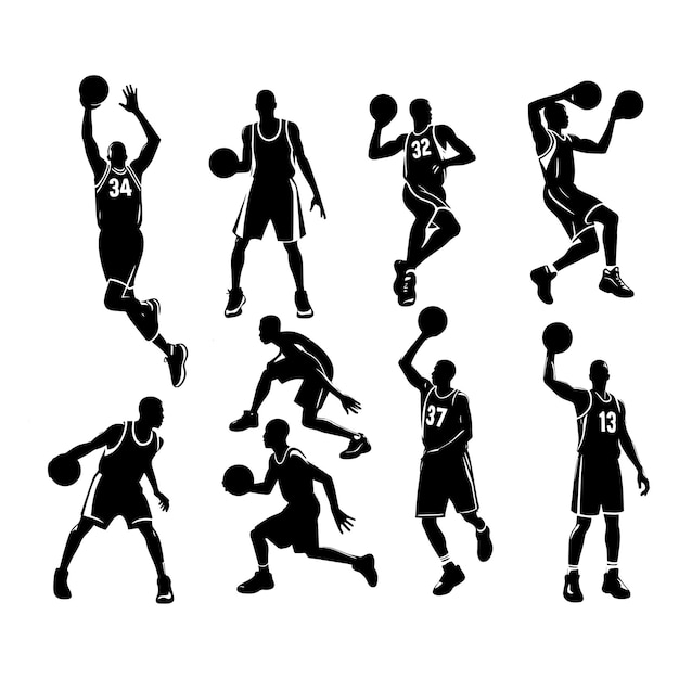 Vector basketball player silhouette vector set art illustration