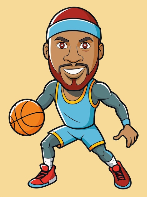 Vector basketball player with a ball on his head