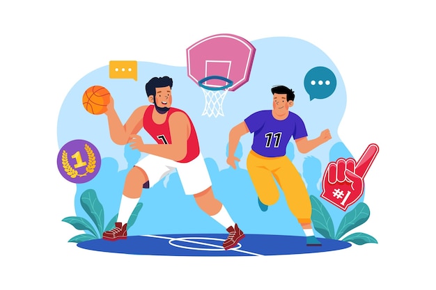 Basketball players on the court Illustration concept on white background