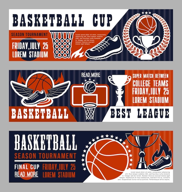 Basketball sport game banners with field and ball