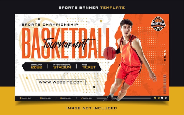 Basketball Sports Tournament Banner Template with Logo for Social Media