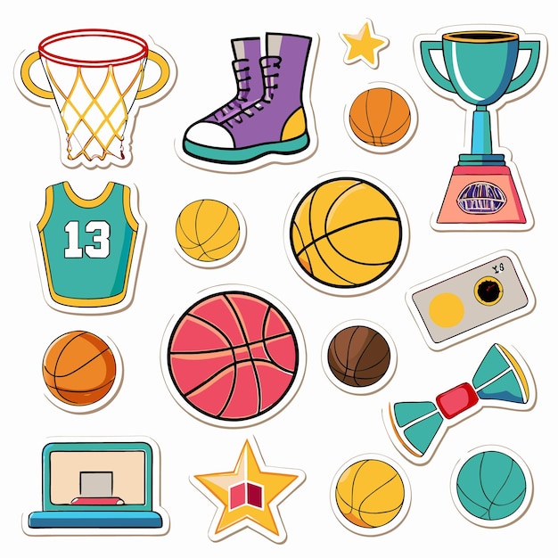 Vector basketball stickers hoop dreams courtside gear championship trophies