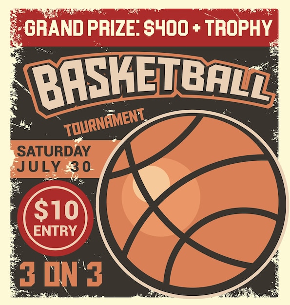 Vector basketball tournament retro poster design