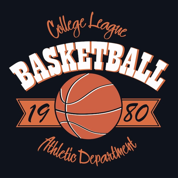 Vector basketball typography emblem. t-shirt stamp graphics, print for clothes, design for athletic apparel. vector illustration.