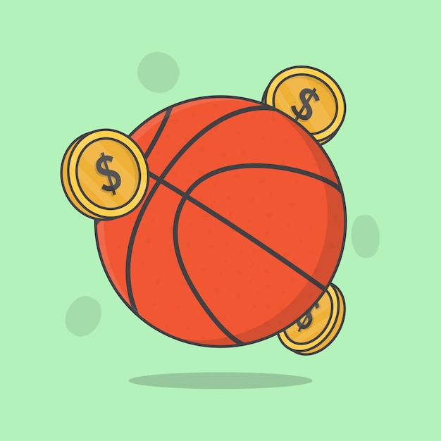 Basketball with dollars Cartoon Vector Illustration Basketball Money Concept Flat Icon Outline