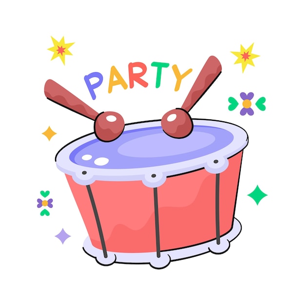 Bass drum with rattles showing concept icon of new year party celebration flat sticker