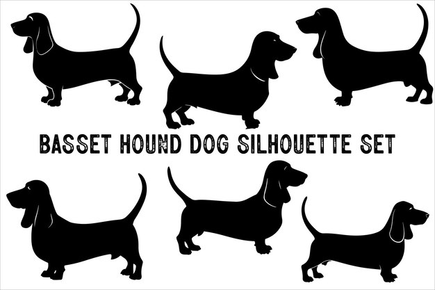 Vector basset hound dog silhouette vector isolated basset hound dog set basset hound vector illustration