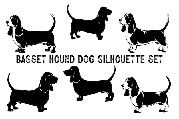 Vector basset hound dog silhouette vector isolated basset hound dog set basset hound vector illustration