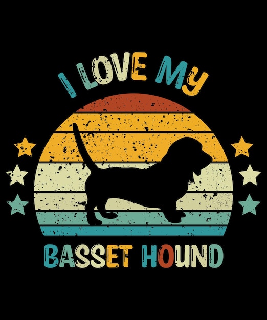 Basset Hound silhouette vintage and retro tshirt design