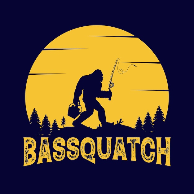 Bassquatch Bigfoot fishing vector design t shirt design