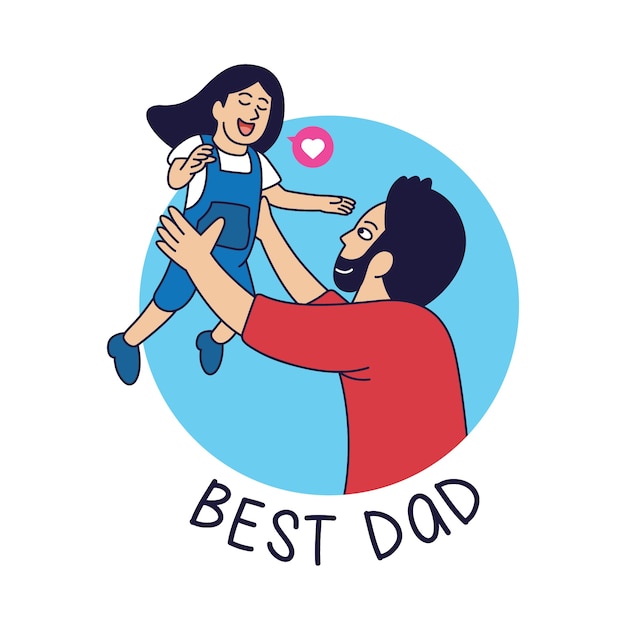 bast dad cartoon illustration, Father playing with his daughter