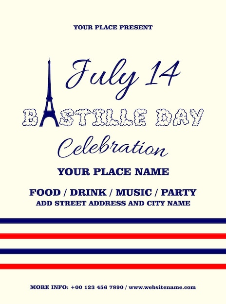 Bastille day celebration flyer poster social media post design