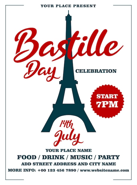 Bastille day party celebration poster flyer social media post design