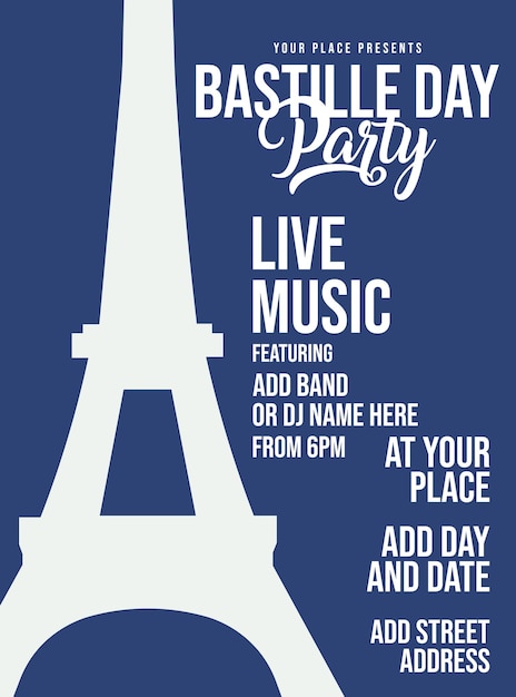 Bastille day party poster flyer social media post template design