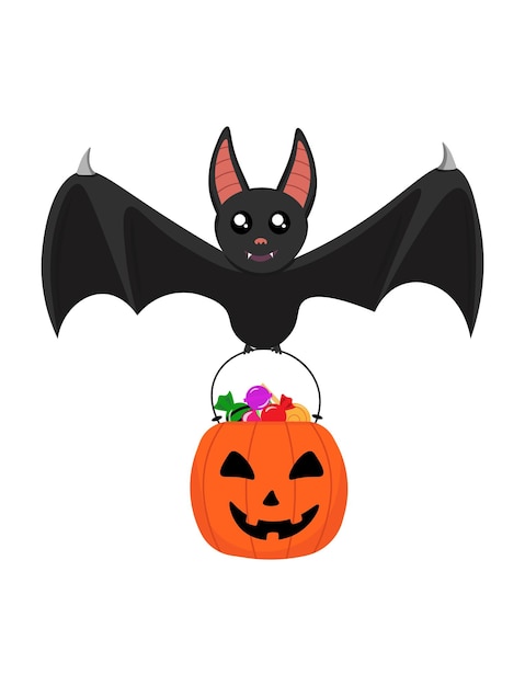 A bat and a festive basket full of sweets bag cauldron pumpkin