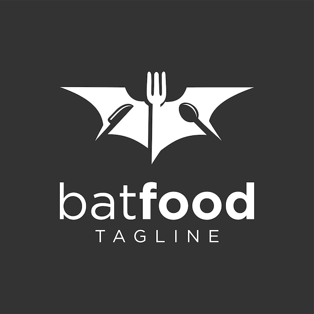 Bat Logo with cutlery Isolated On black Background