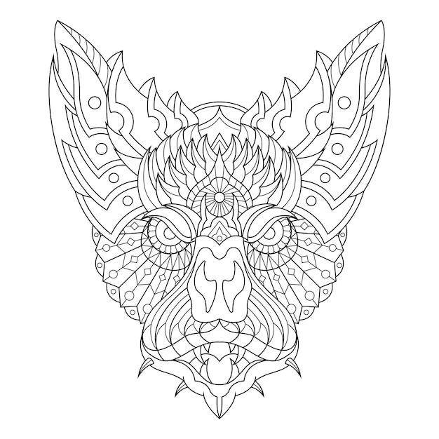 Bat ornament zentangle illustration in lineal style coloring book