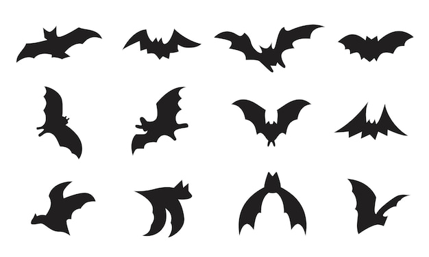 Bat silhouettes set isolated on white background