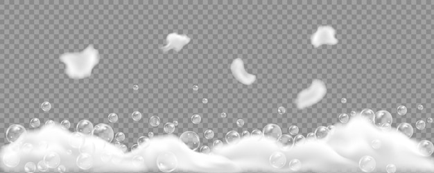 Bath foam isolated on transparent background Shampoo bubbles texture