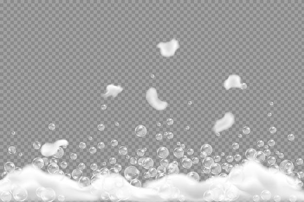 Bath foam isolated on transparent background Shampoo bubbles texture