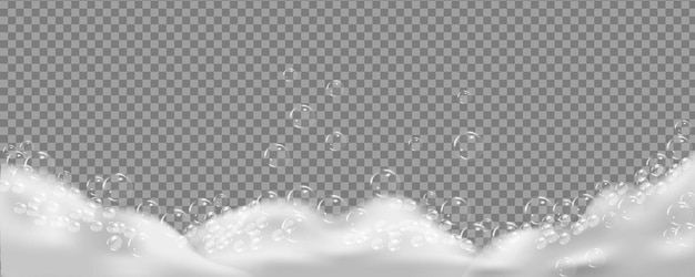 Bath foam isolated on transparent. Shampoo bubbles texture.