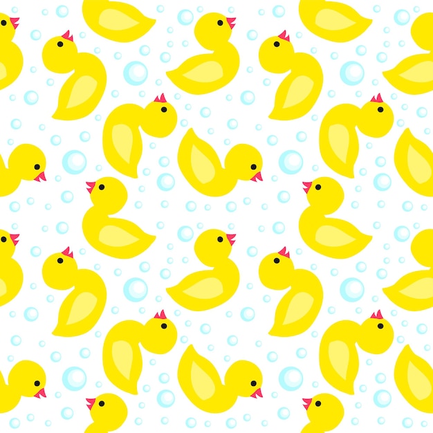 Bath toy duck and soap bubbles. childish vector seamless pattern