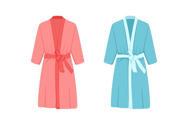 Bathrobe vector isolated on white background Set of blue and pink bathrobes in cartoon style