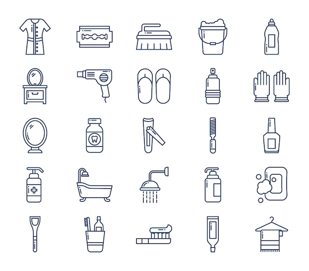 Bathroom accessories icon set