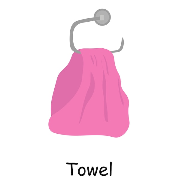 Bathroom elements illustration of a pink towel hanging on a holder Bathroom illustration