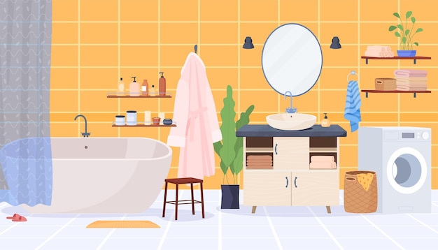 Bathroom interior furniture cozy modern apartment vector illustration