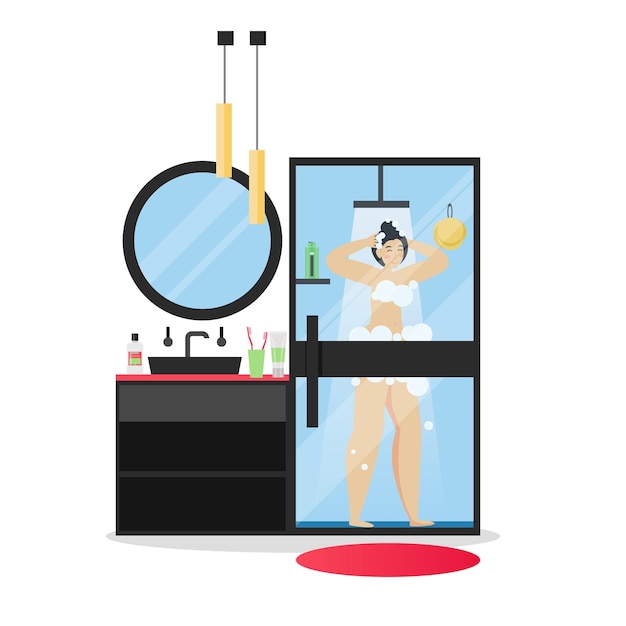 Bathroom interior vector flat style design illustration