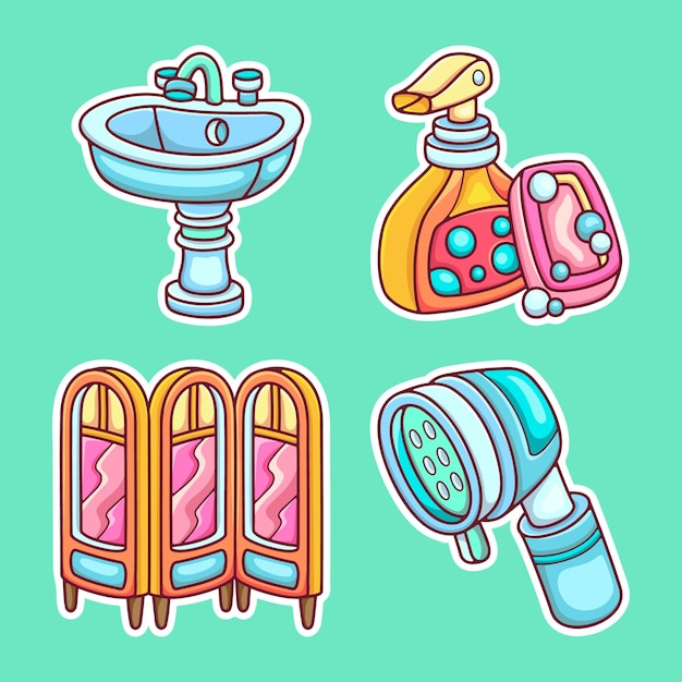 Bathroom Sticker Icons Hand Drawn Coloring Vector