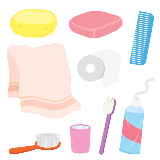 Bathroom stuffs product home household object Cartoon Vector