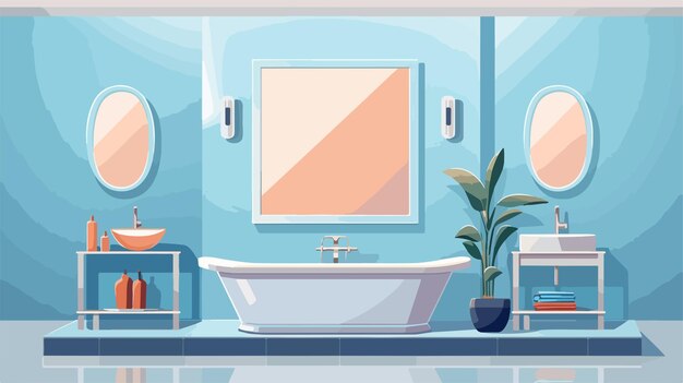 Vector a bathroom with a bathtub and a plant on the wall