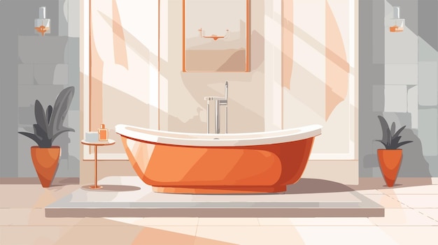 Vector a bathroom with a red bathtub and a picture of a toilet