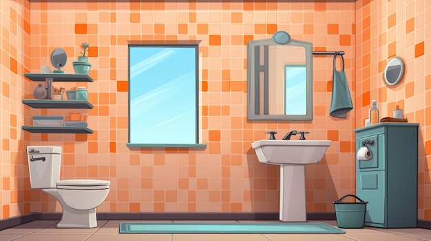 Vector a bathroom with a toilet and a sink with a mirror