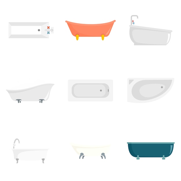 Bathtub interior icons set