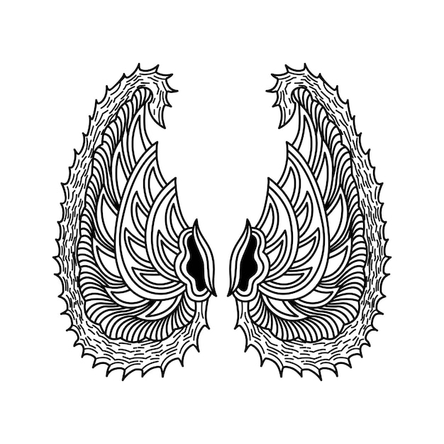 Batik Artistic Design Drawing Wings Vector Design