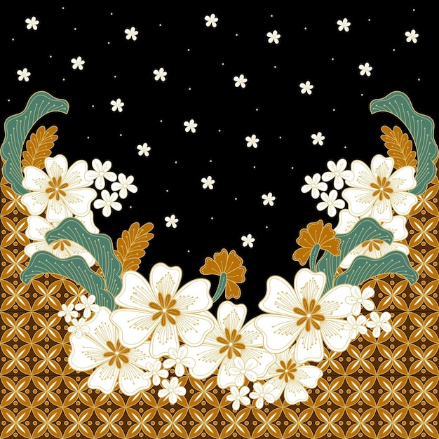 Batik floral pattern design for fabric textile background Free Vector