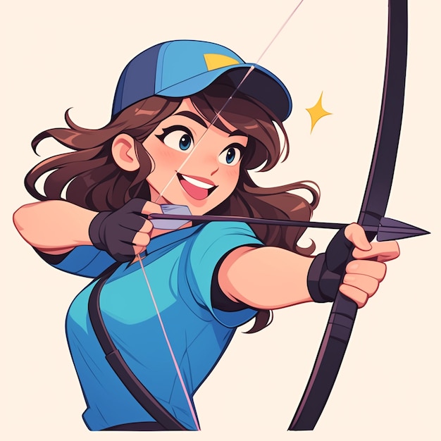 A Baton Rouge girl practices para archery in cartoon style