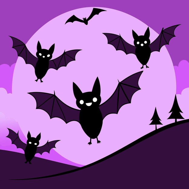 Vector bats in moonlight halloween background