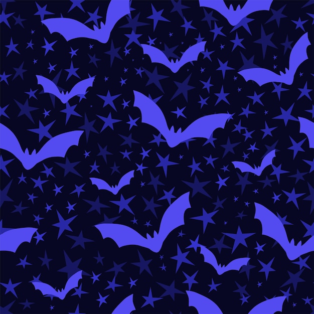 Bats and starry sky seamless pattern