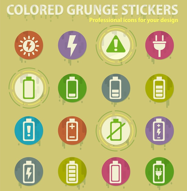 Battery charge colored grunge icons