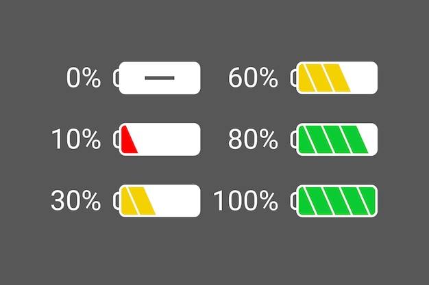 Battery charge indicator icons energy sign Power Battery illustration low and full status